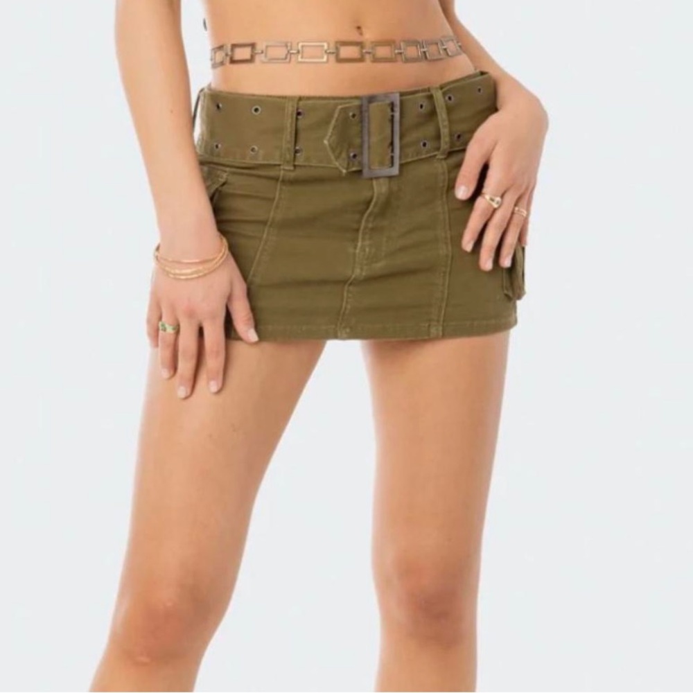 Edikted Khaki Belted Mini Skirt
